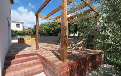 terrasse bois + structure de pergola